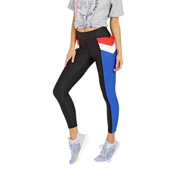 P.E NATION Time Out Colorblock 7/8 Leggings Red Activewear Athleisure EUC Small - Picture 1 of 8